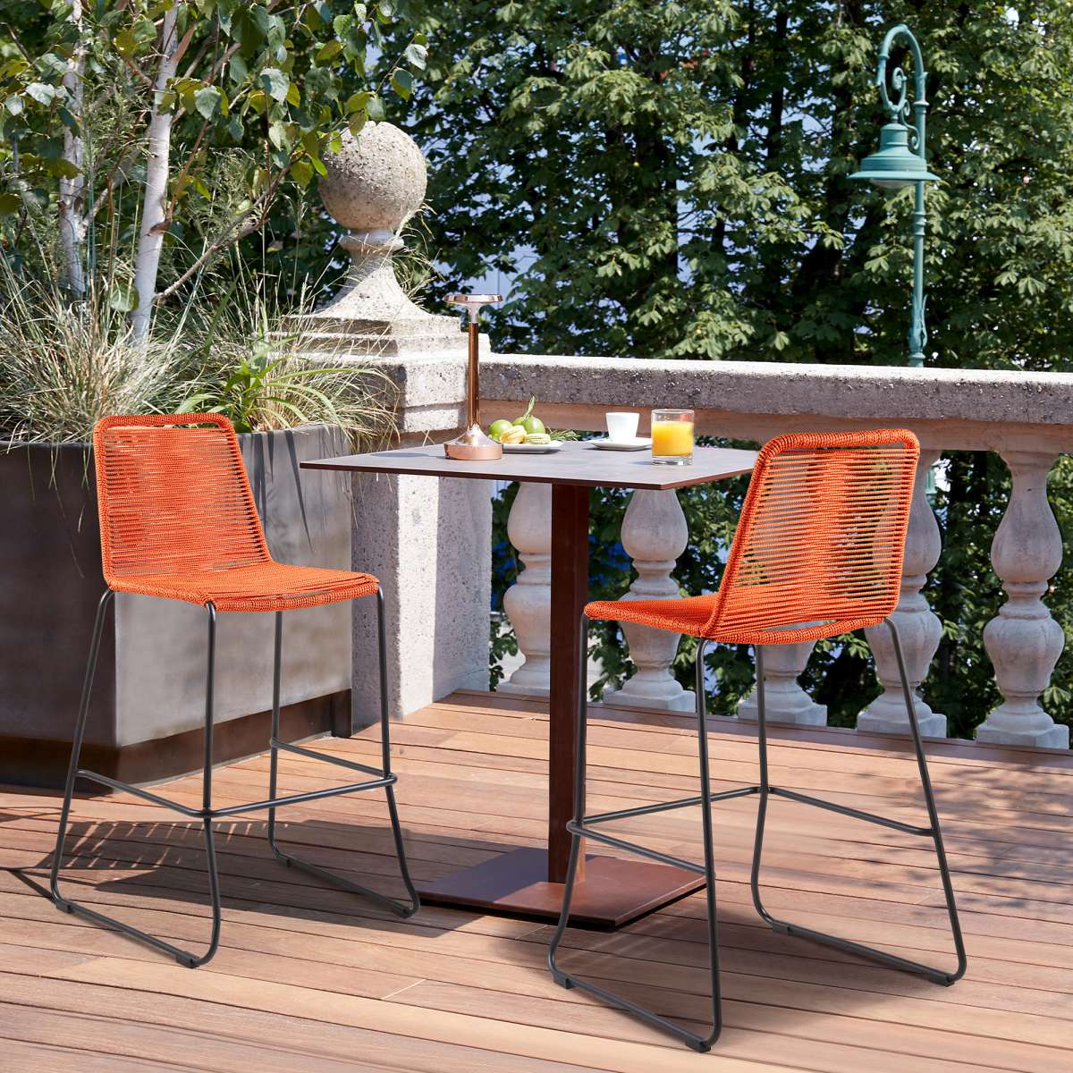 Shasta 26" Outdoor Metal and Tangerine Rope Stackable Counter Stool - Set of 2 By Armen Living | Bar Stools |  Modishstore 