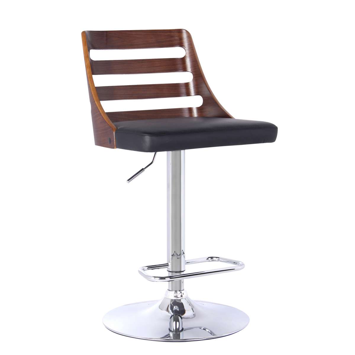 Storm Barstool in Chrome finish with Walnut wood and Black Faux Leather By Armen Living | Bar Stools | Modishstore - 2