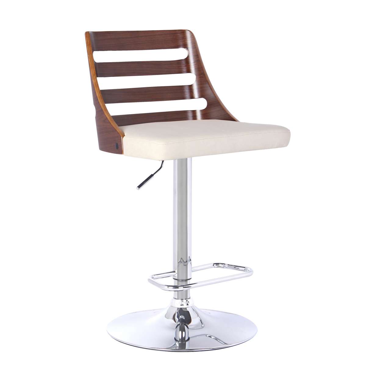 Storm Barstool in Chrome finish with Walnut wood and Cream Faux Leather By Armen Living | Bar Stools | Modishstore - 2