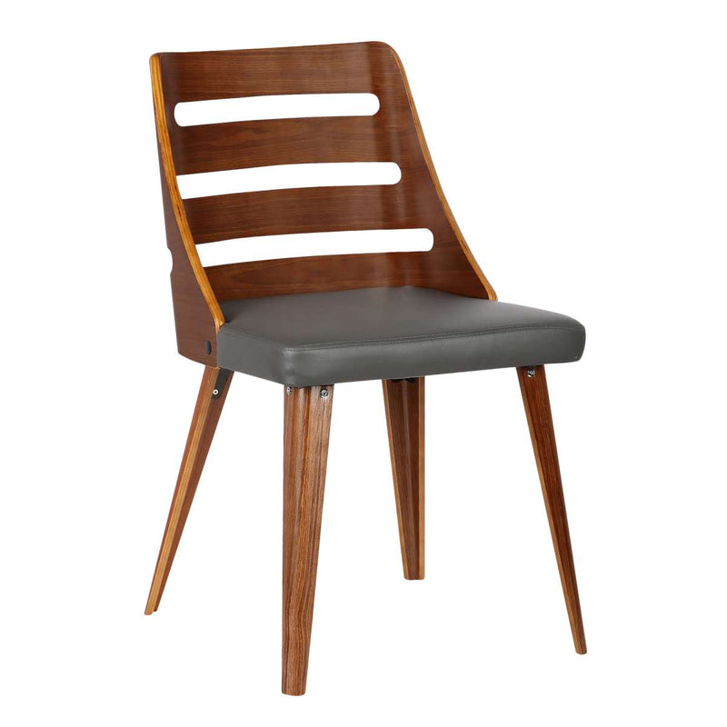 Storm Mid-Century Dining Chair in Walnut Wood and Gray Faux Leather By Armen Living | Dining Chairs | Modishstore