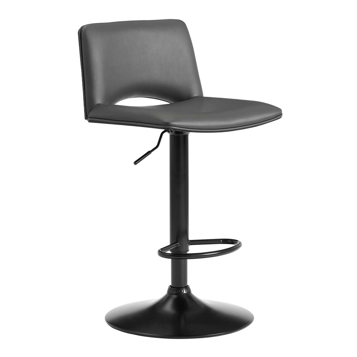 Thierry Adjustable Swivel Gray Faux Leather and Black Metal Bar Stool By Armen Living | Bar Stools |  Modishstore  - 2