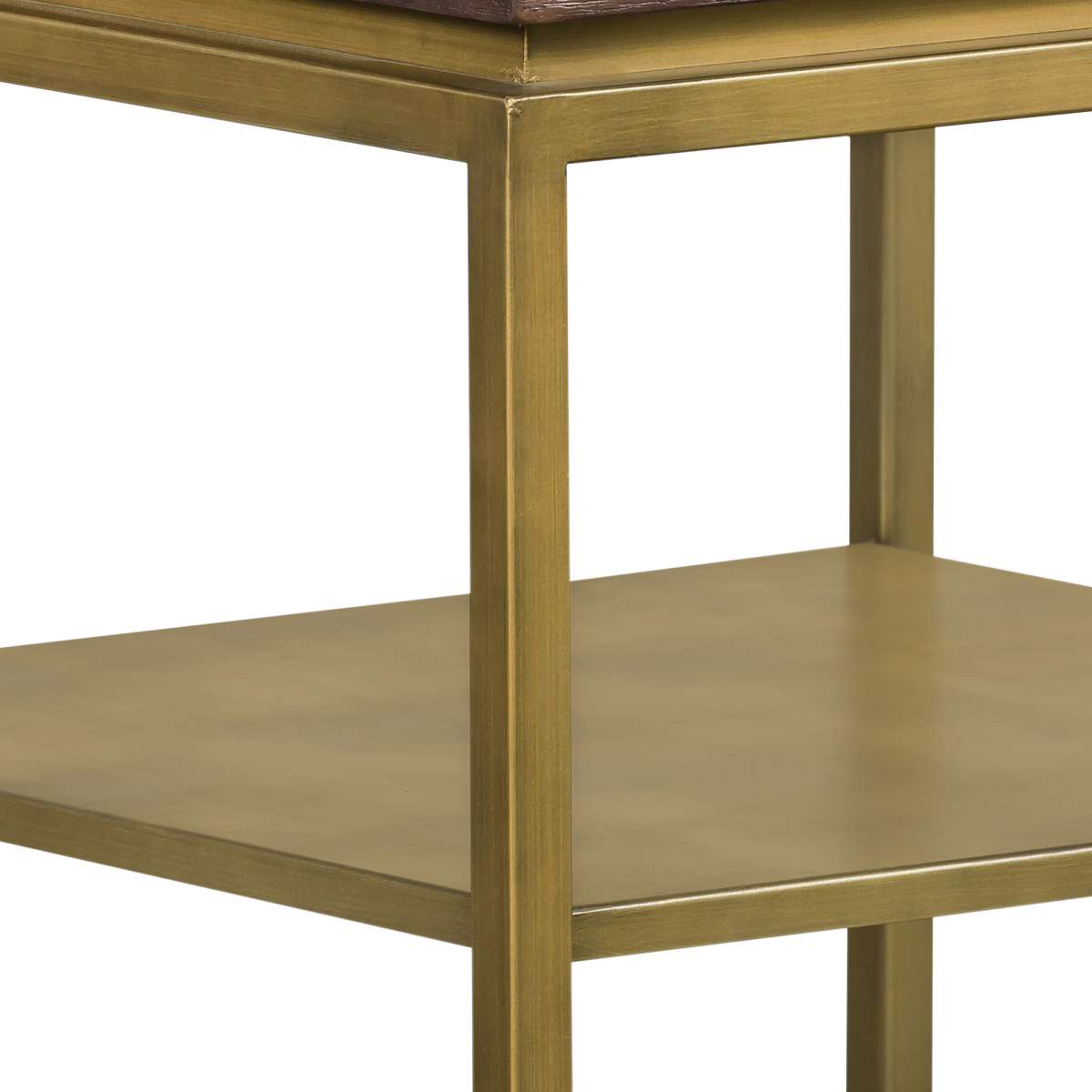 Faye Rustic Brown Wood Side table with Shelf and Antique Brass Base By Armen Living | Side Tables | Modishstore - 7