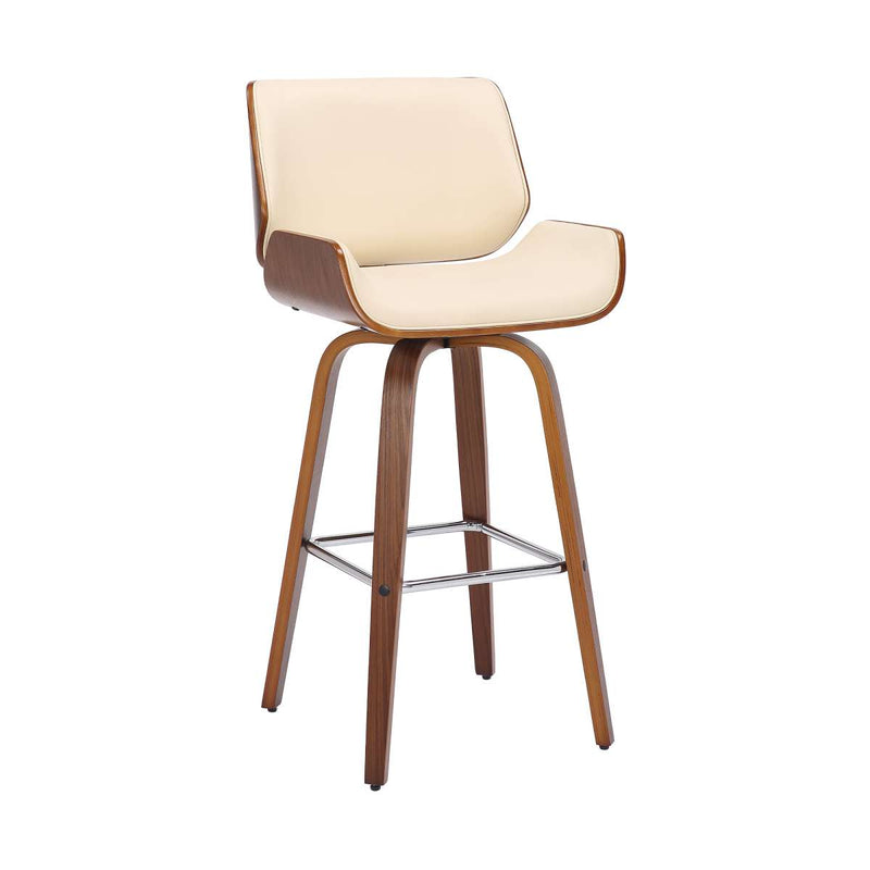 Tyler 26" Counter Height Swivel Cream Faux Leather and Walnut Wood Bar Stool By Armen Living | Bar Stools | Modishstore