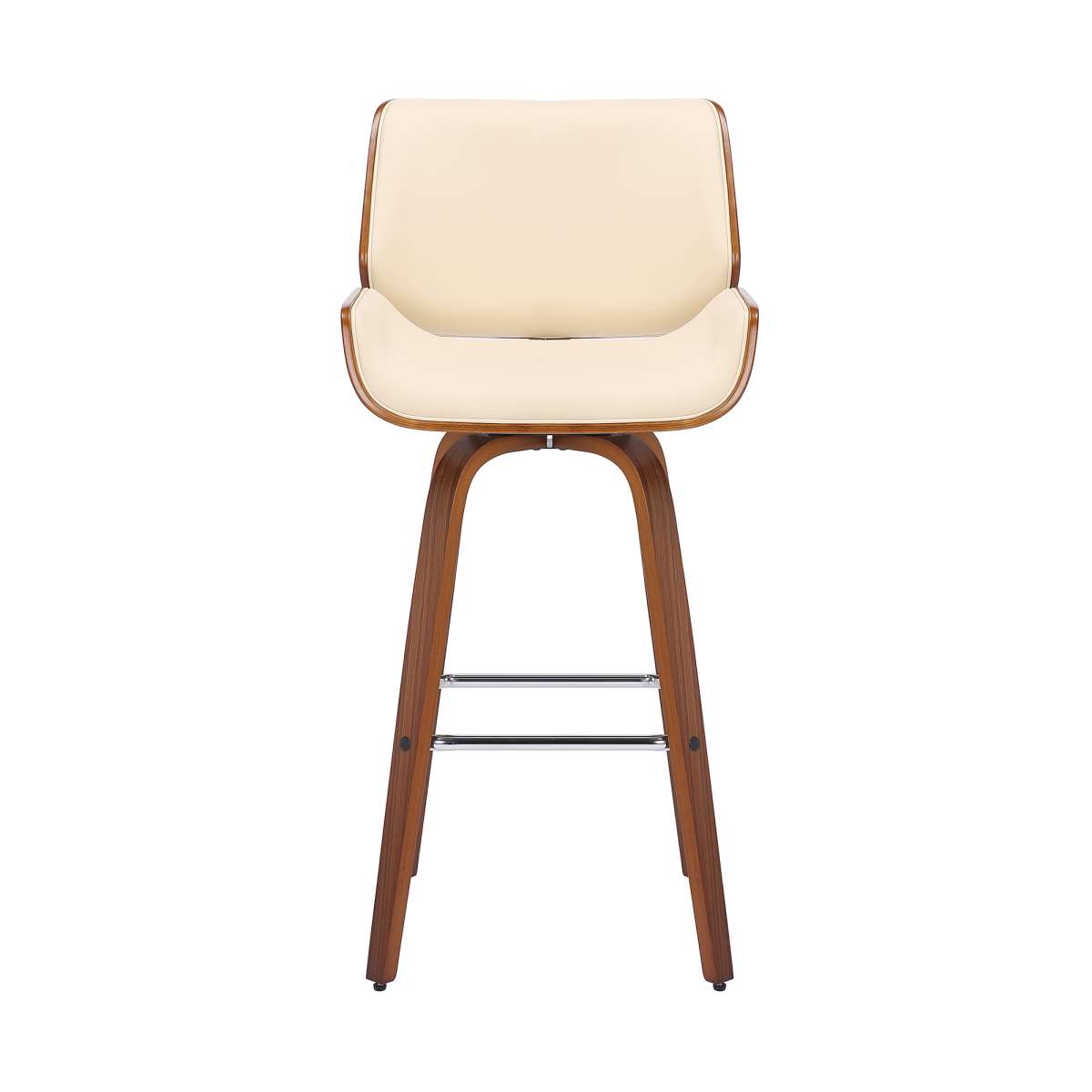 Tyler 30" Bar Height Swivel Cream Faux Leather and Walnut Wood Bar Stool By Armen Living | Bar Stools | Modishstore - 2