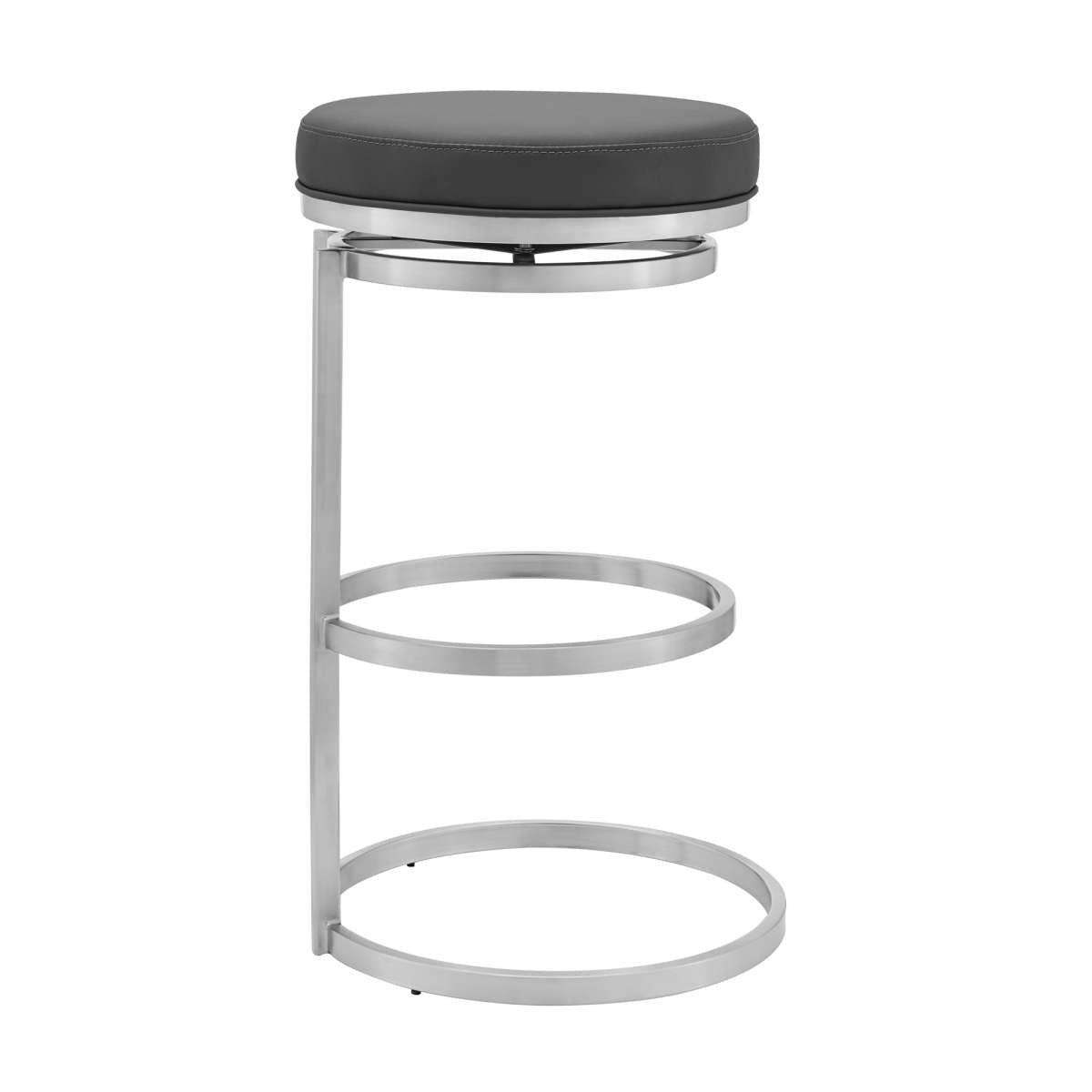 Vander 26" Gray Faux Leather and Brushed Stainless Steel Swivel Bar Stool By Armen Living | Bar Stools |  Modishstore  - 3