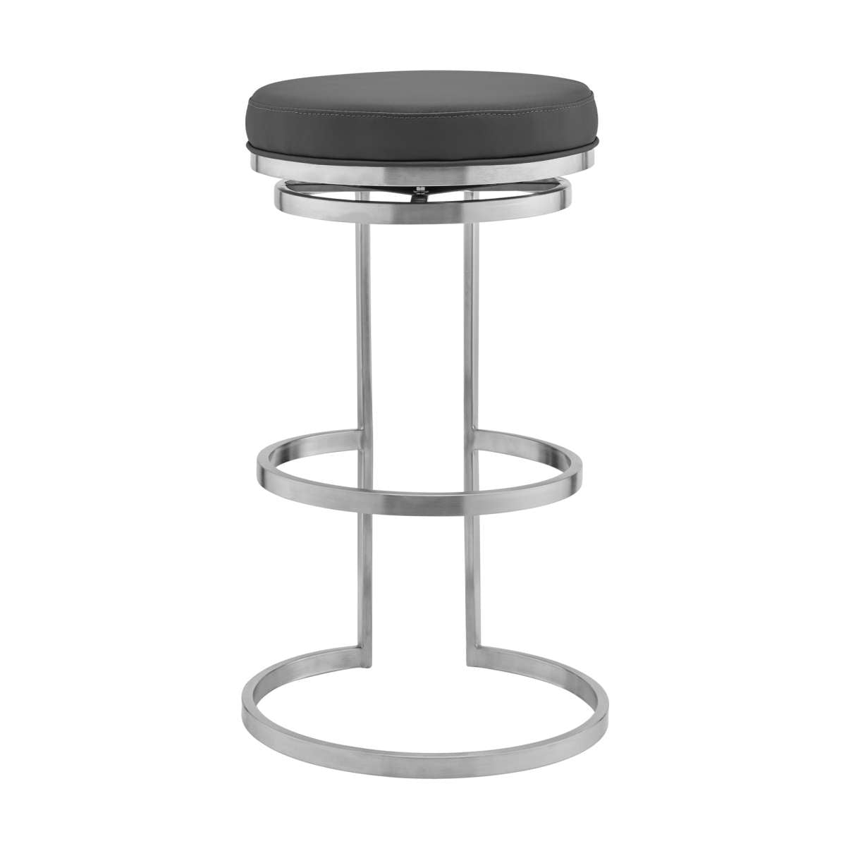 Vander 26" Gray Faux Leather and Brushed Stainless Steel Swivel Bar Stool By Armen Living | Bar Stools |  Modishstore  - 4