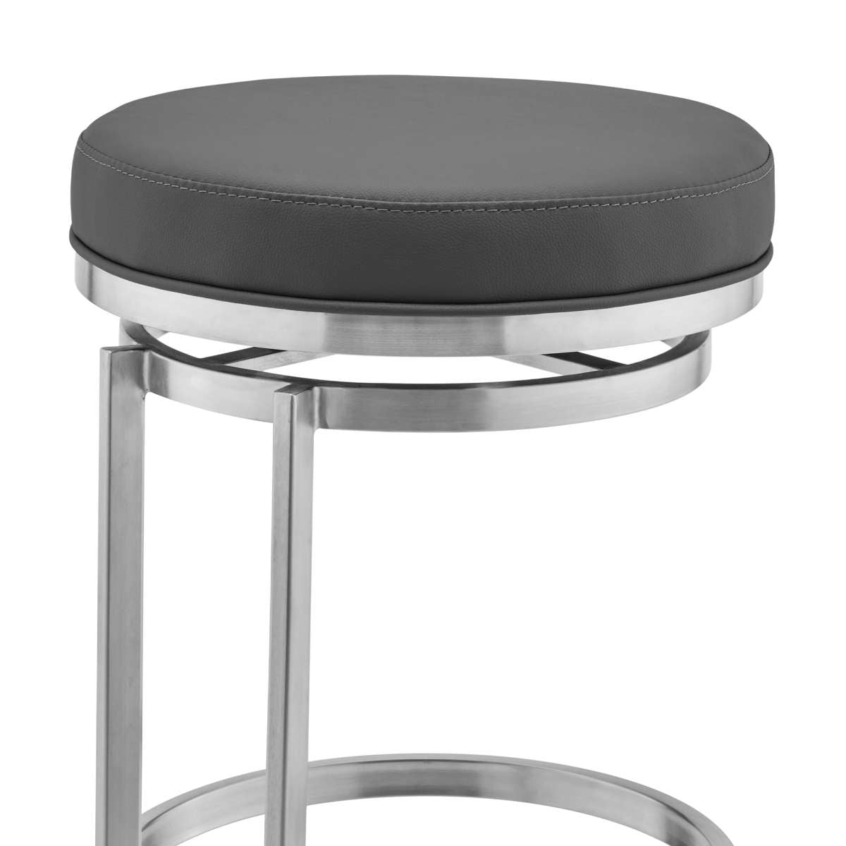 Vander 26" Gray Faux Leather and Brushed Stainless Steel Swivel Bar Stool By Armen Living | Bar Stools |  Modishstore  - 5