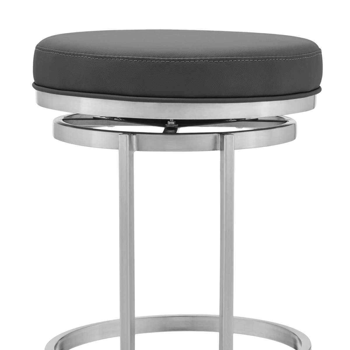 Vander 26" Gray Faux Leather and Brushed Stainless Steel Swivel Bar Stool By Armen Living | Bar Stools |  Modishstore  - 6