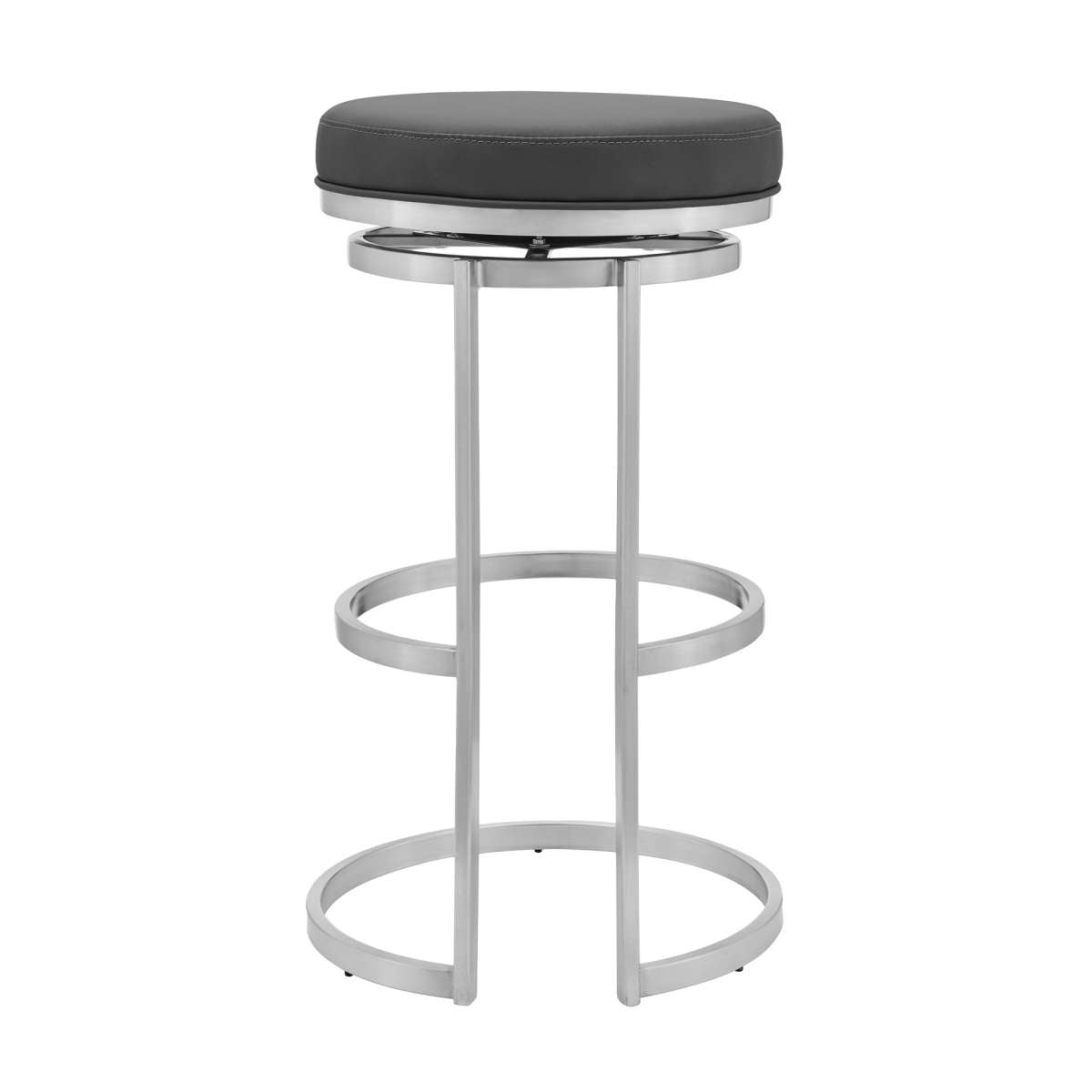 Vander 26" Gray Faux Leather and Brushed Stainless Steel Swivel Bar Stool By Armen Living | Bar Stools |  Modishstore  - 2