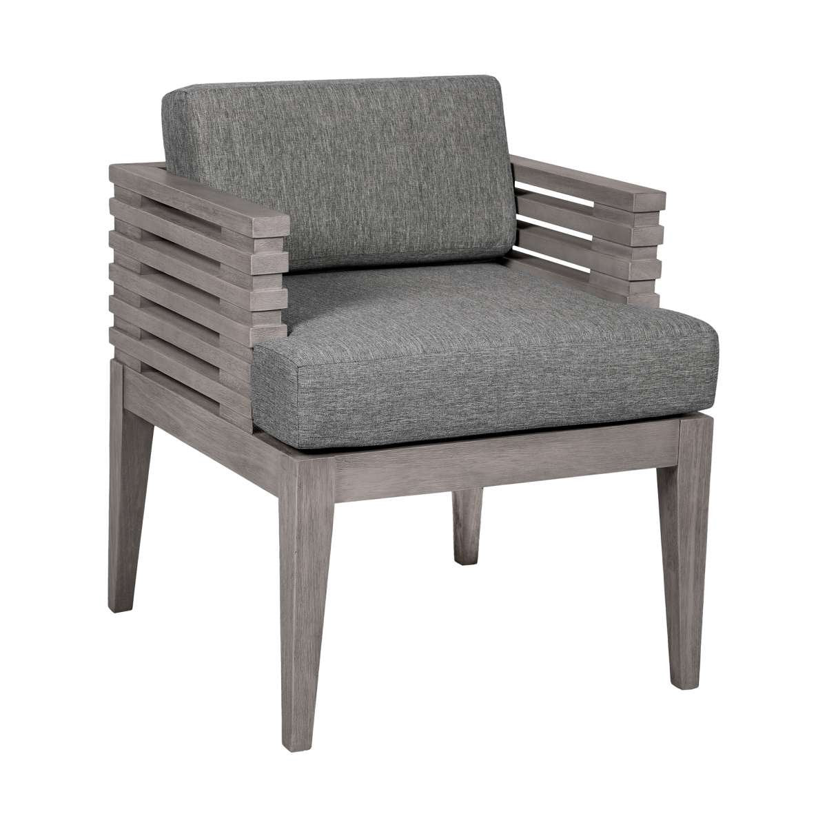 Vivid Outdoor Patio Dining Chair in Gray Eucalyptus Wood with Gray Olefin Cushions By Armen Living | Outdoor Chairs | Modishstore - 3