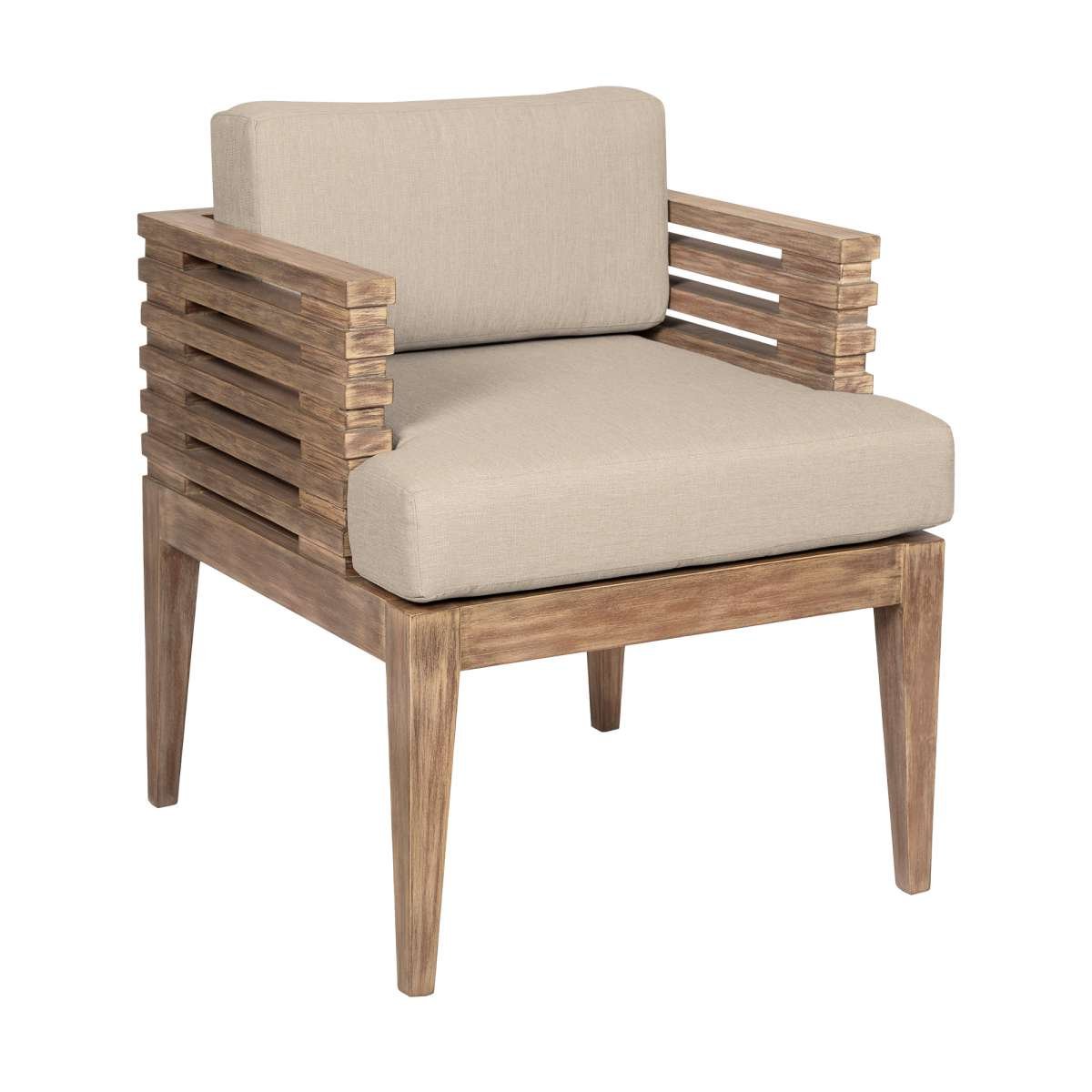 Vivid Outdoor Patio Dining Chair in Light Eucalyptus Wood with Taupe Olefin Cushions By Armen Living | Outdoor Chairs | Modishstore - 3