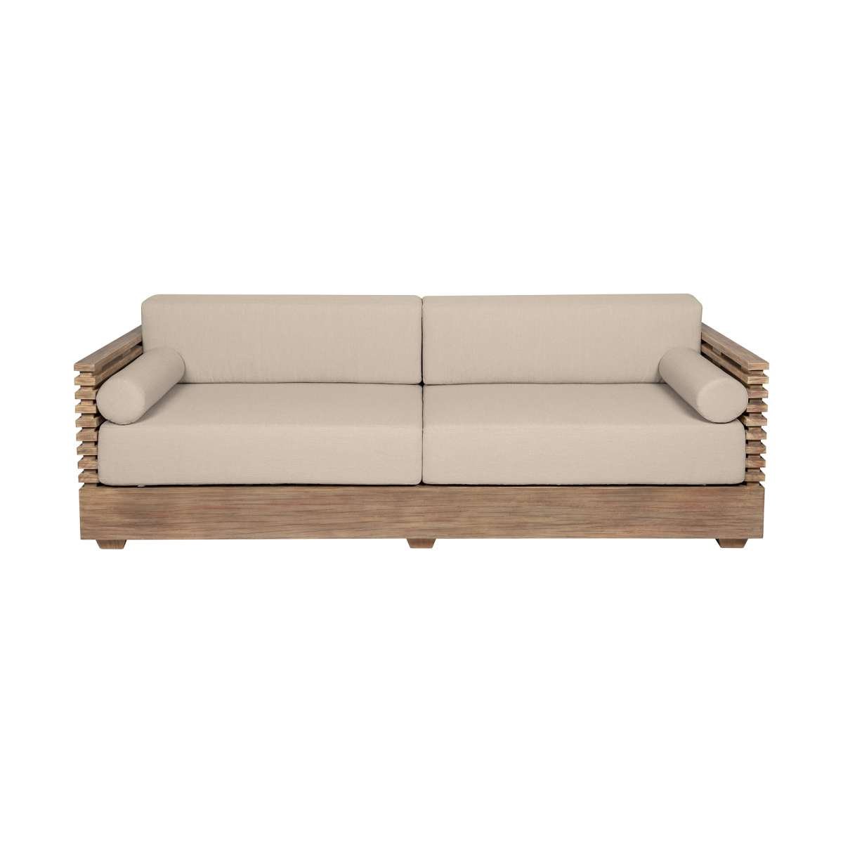 Vivid Outdoor Patio Sofa in Light Eucalyptus Wood with Taupe Olefin Cushions By Armen Living | Outdoor Sofas, Loveseats & Sectionals | Modishstore - 3