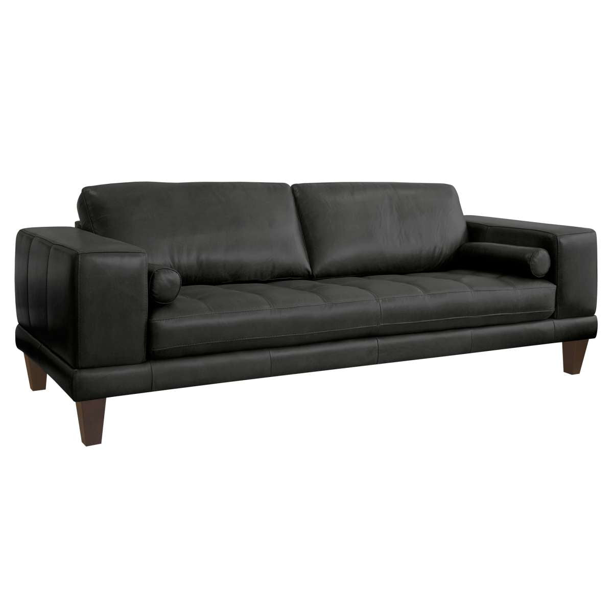 Wynne Contemporary Sofa in Genuine Black Leather with Brown Wood Legs By Armen Living | Sofas |  Modishstore  - 3