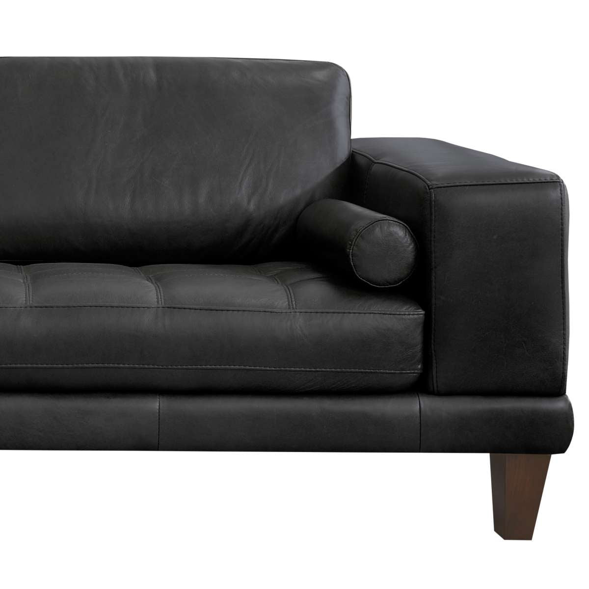 Wynne Contemporary Sofa in Genuine Black Leather with Brown Wood Legs By Armen Living | Sofas |  Modishstore  - 4