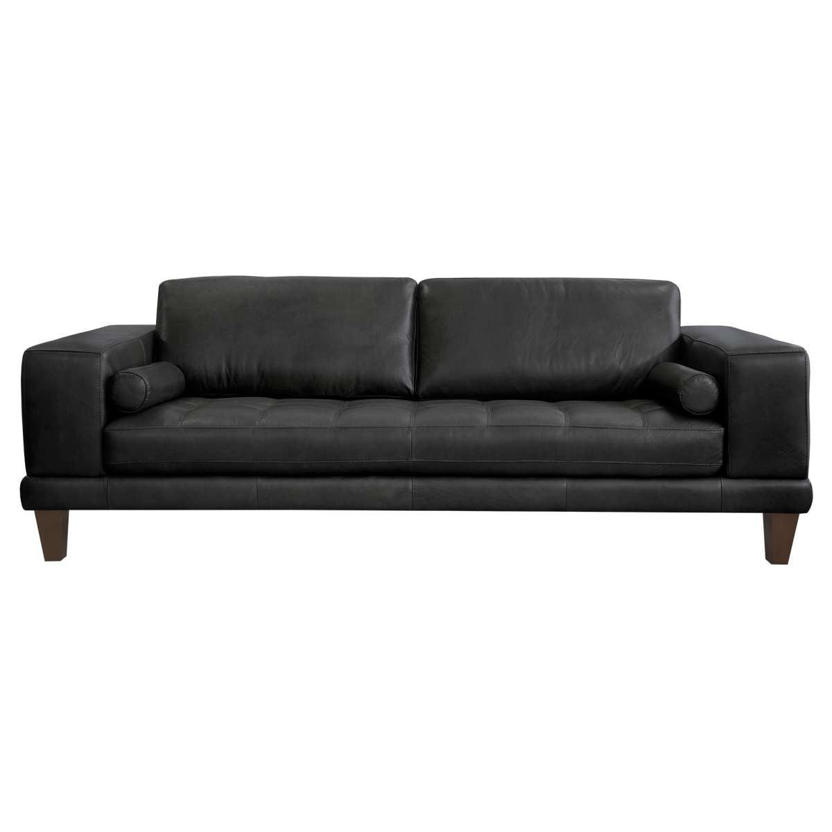 Wynne Contemporary Sofa in Genuine Black Leather with Brown Wood Legs By Armen Living | Sofas |  Modishstore  - 2