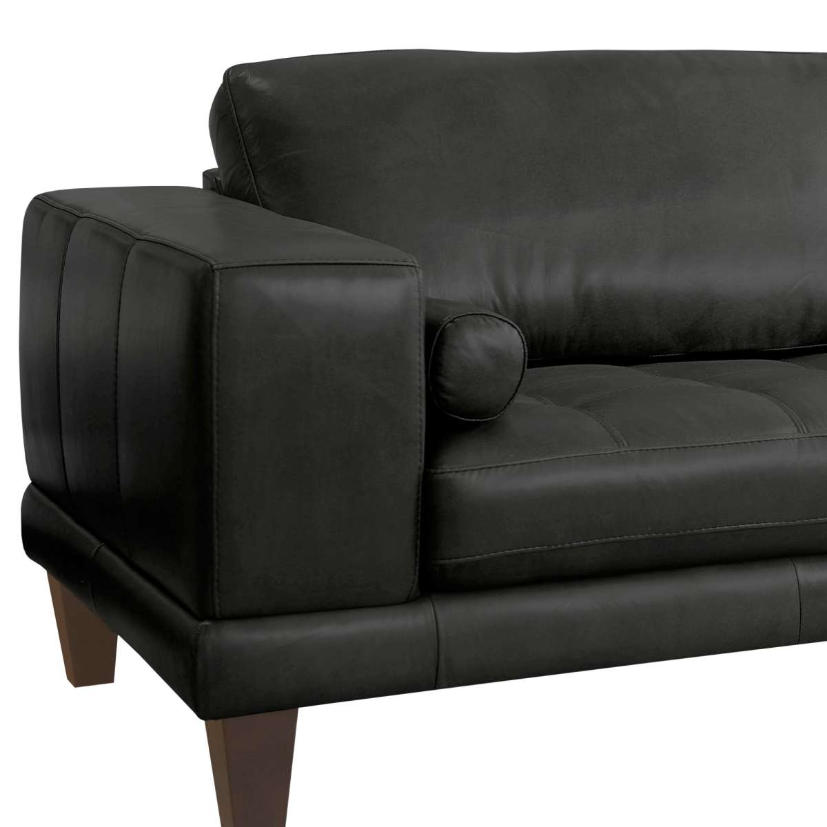 Wynne Contemporary Sofa in Genuine Black Leather with Brown Wood Legs By Armen Living | Sofas |  Modishstore  - 5