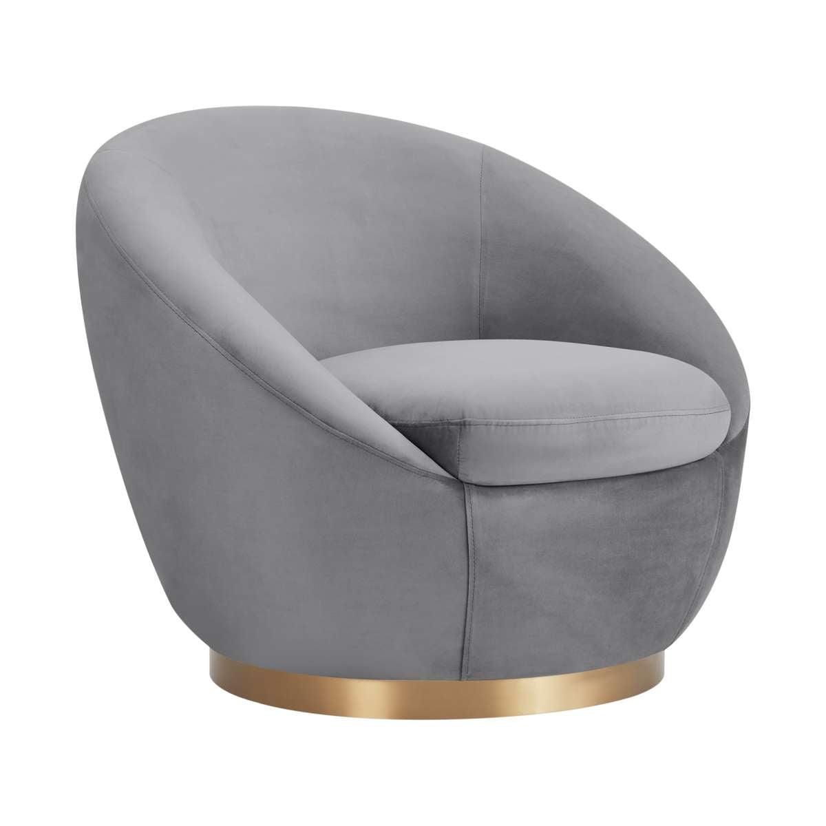 Yves Gray Velvet Swivel Accent Chair with Gold Base By Armen Living | Accent Chairs |  Modishstore  - 2