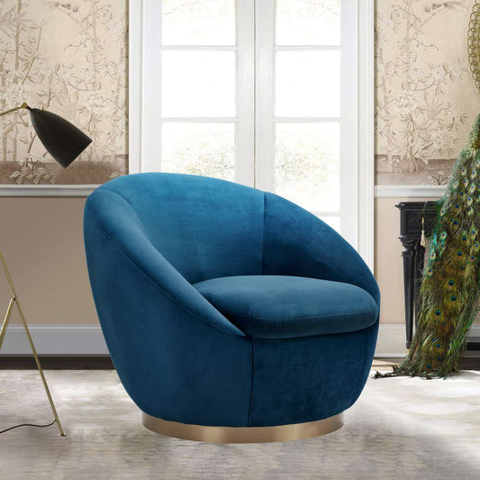 Yves Navy Velvet Swivel Accent Chair with Gold Base By Armen Living | Accent Chairs |  Modishstore 