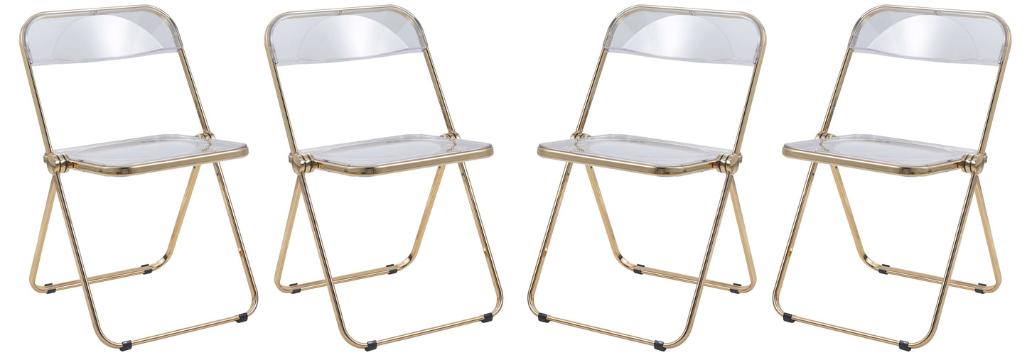 LeisureMod Lawrence Acrylic Folding Chair With Gold Metal Frame, Set of 4 | Dining Chairs | Modishstore - 11