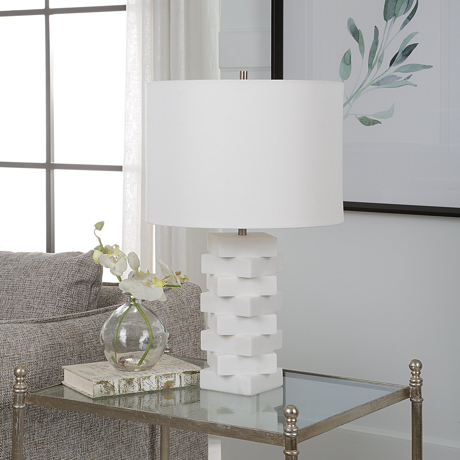 Uttermost Ascent White Geometric Table Lamp | Table Lamps | Modishstore - 4