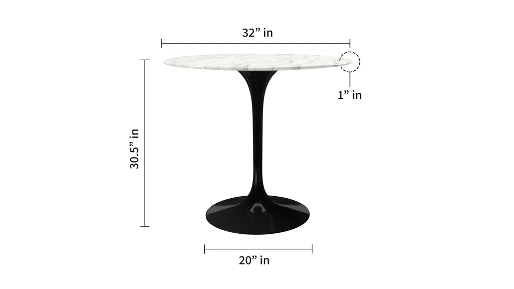 Tulip Marble Dining Table - 32" Round, Black Base By Modholic – Modish ...