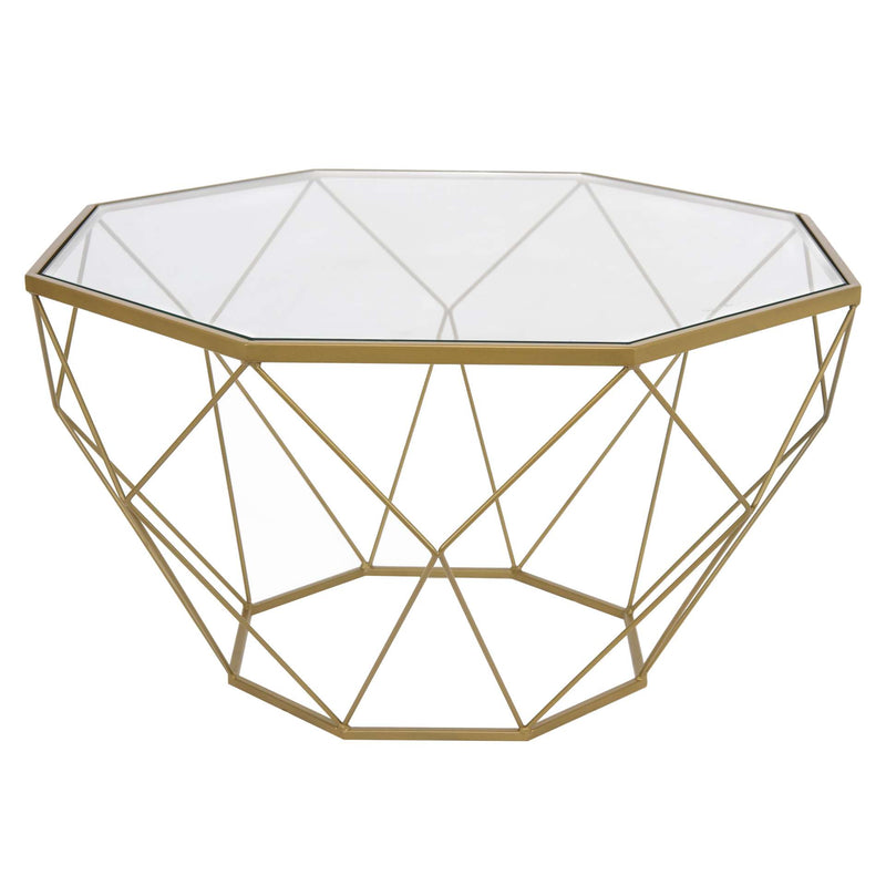 LeisureMod Malibu Large Modern Octagon Glass Top Coffee Table With Gold Chrome Base | Coffee Tables | Modishstore