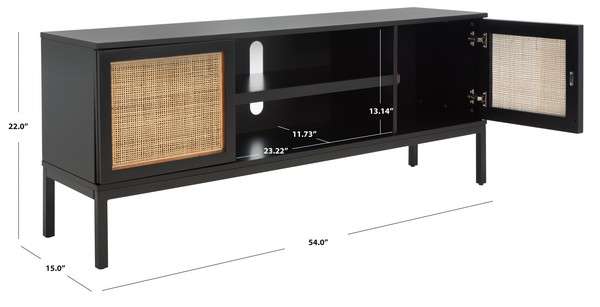 Safavieh Zadie 1 Shelf Rattan Media Stand - Black With Natural Rattan With Black Legs | TV Stands | Modishstore - 4