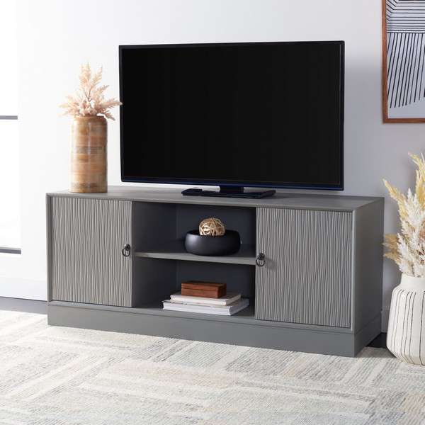 Safavieh Aliyah 2Dr 1 Shelf Media Stand - Distressed Gray | TV Stands | Modishstore