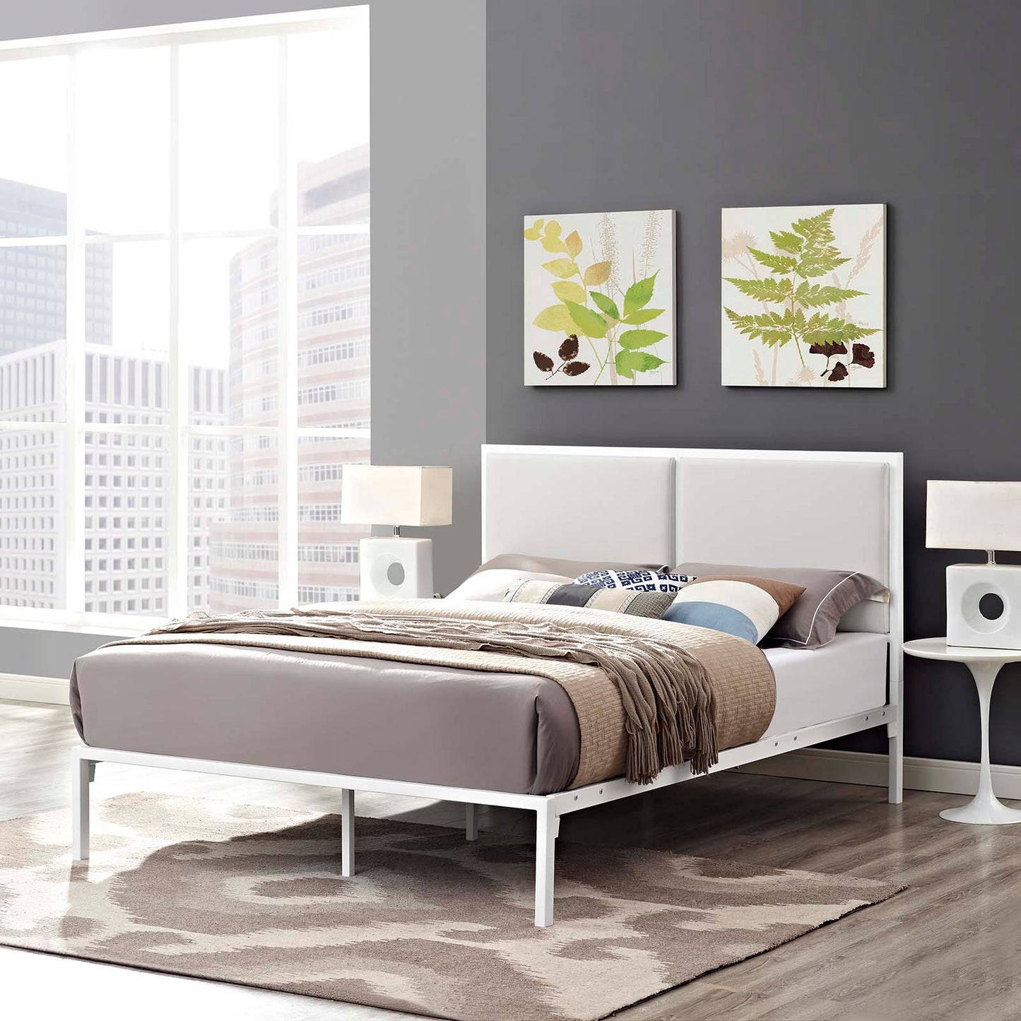 Modway Della King Vinyl Bed - White White - MOD-5464 | Beds | Modishstore - 1