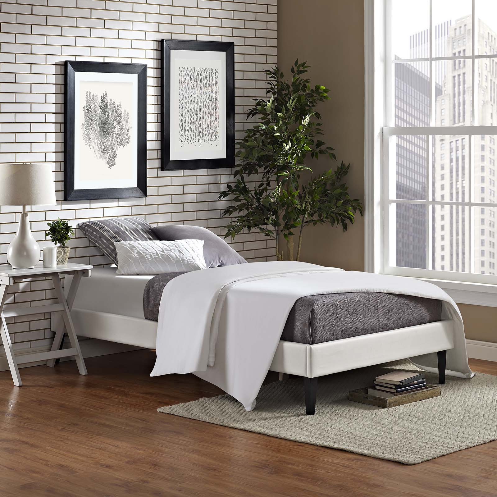 Modway Tessie Twin Vinyl Bed Frame with Squared Tapered Legs - MOD-5894 | Beds | Modishstore - 1