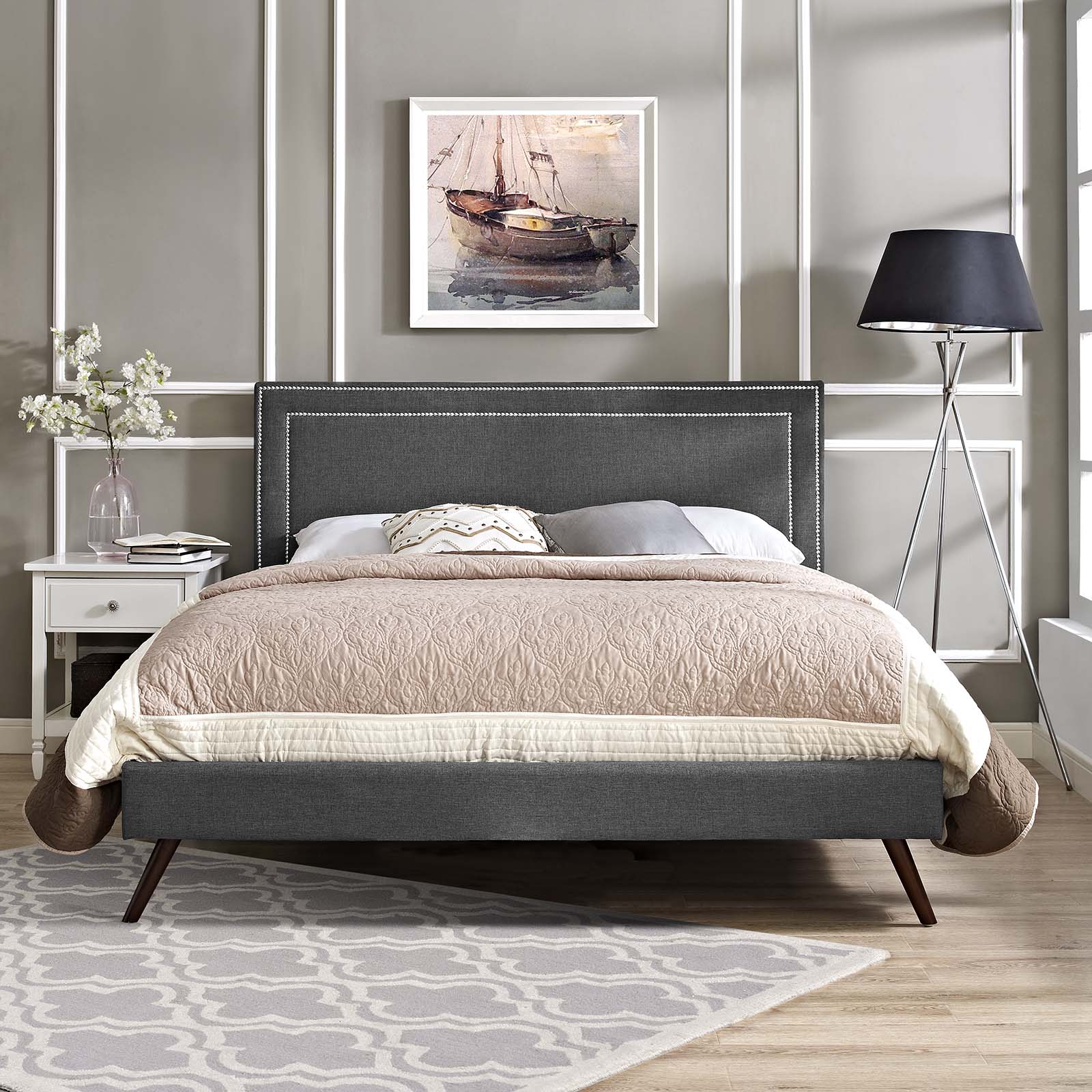 Virginia Queen Fabric Platform Bed with Round Splayed Legs By Modway - MOD-5915 | Beds | Modishstore - 1