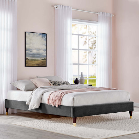 Modway Harlow Queen Performance Velvet Platform Bed Frame - MOD-6270 | Modishstore - 1