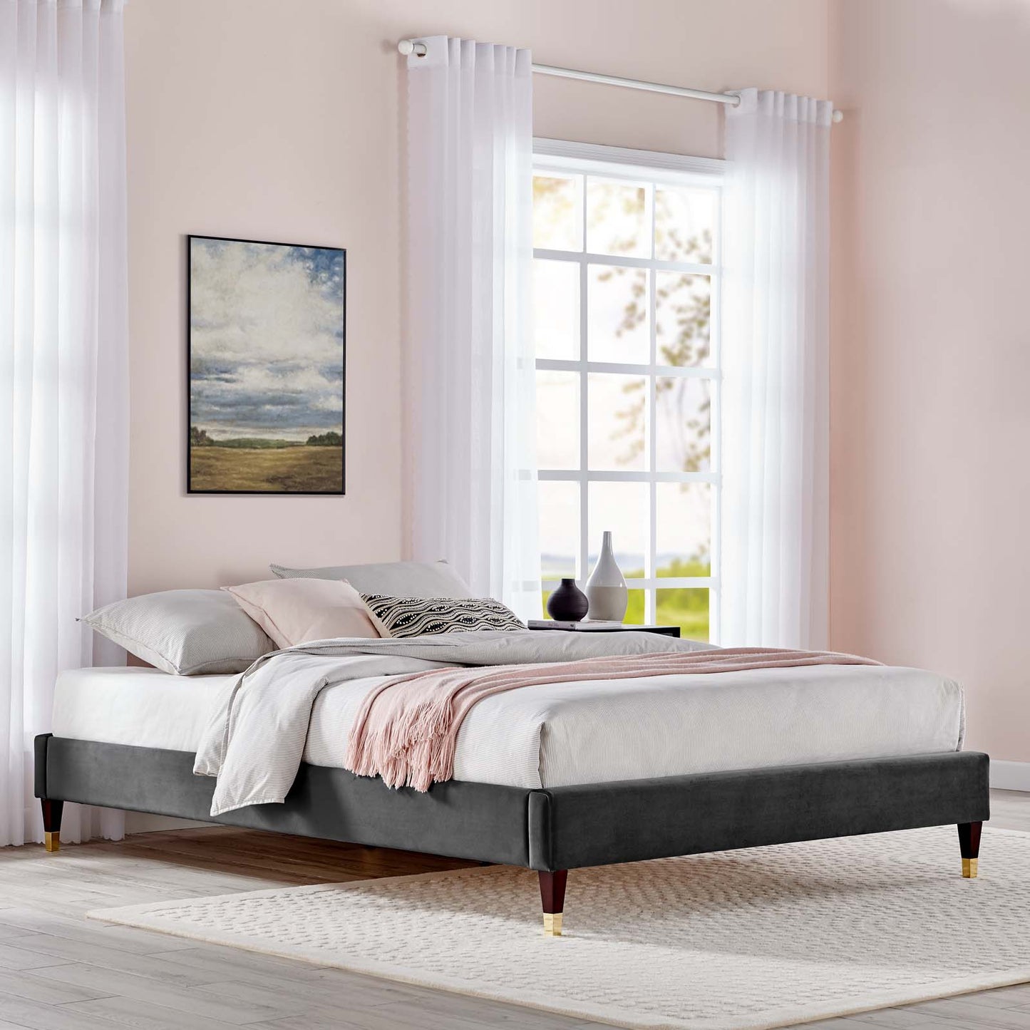 Modway Harlow King Performance Velvet Platform Bed Frame - MOD-6271 | Modishstore - 1