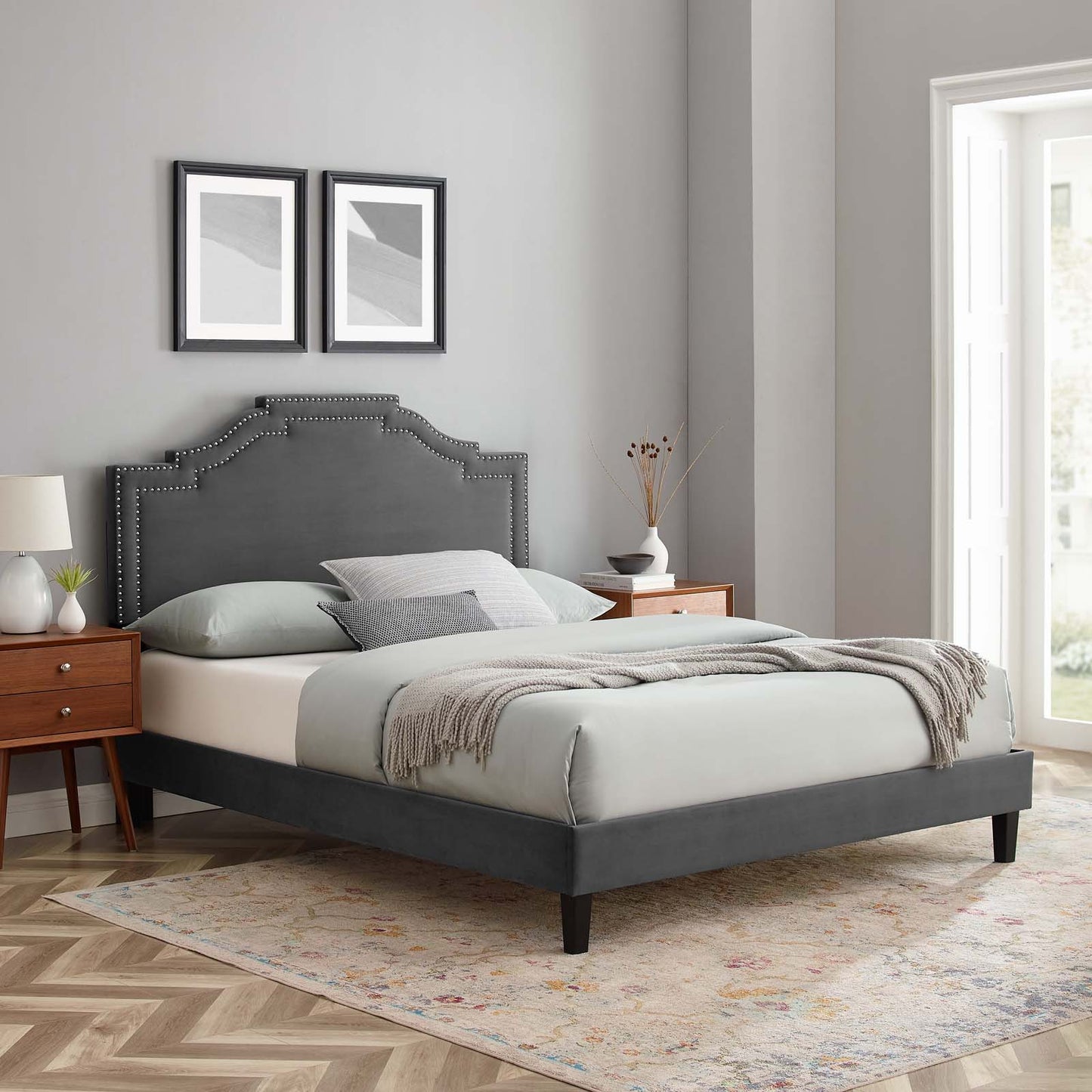 Adelaide Performance Velvet Queen Platform Bed By Modway - MOD-6582 | Beds | Modishstore - 6