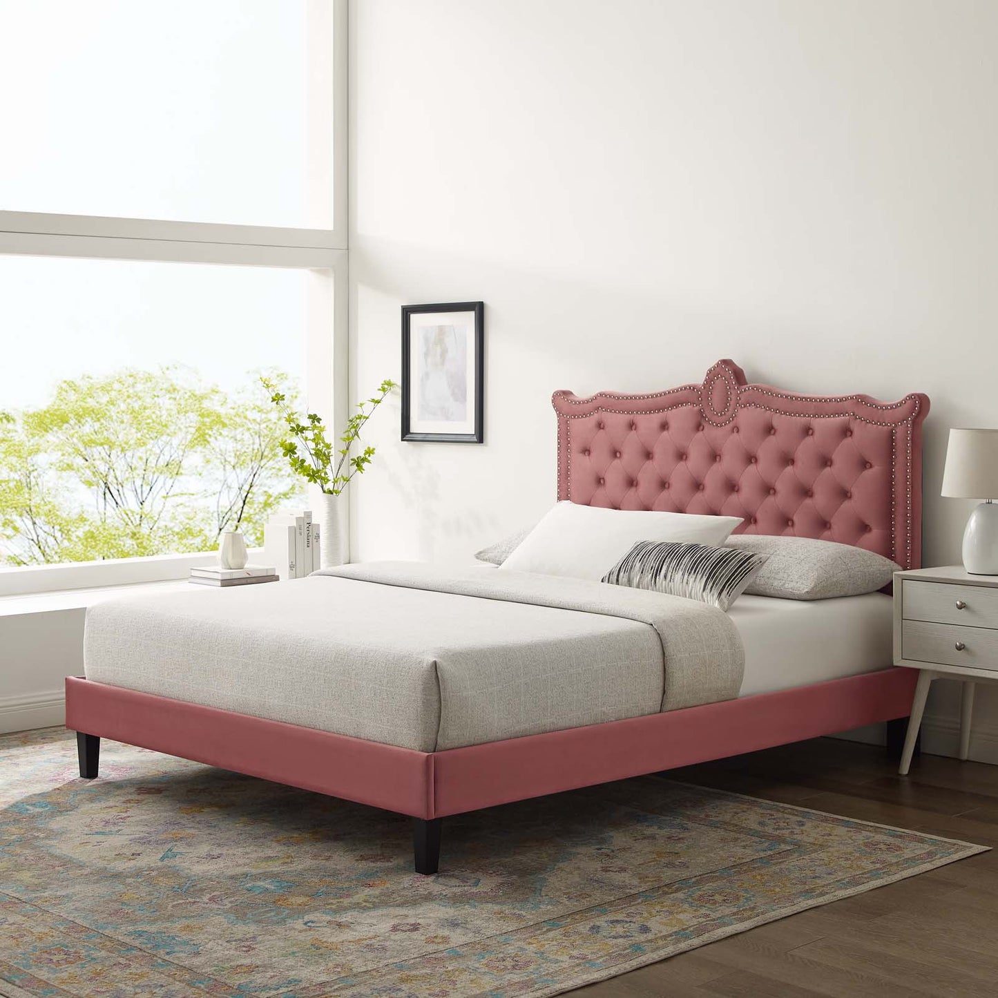 Clara Performance Velvet Queen Platform Bed By Modway - MOD-6594 | Beds | Modishstore - 15