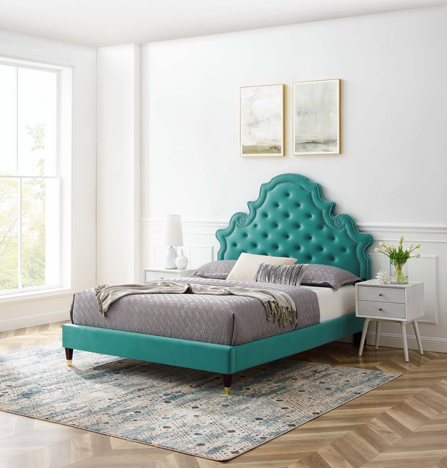 Modway Gwyneth Tufted Performance Velvet Queen Platform Bed MOD