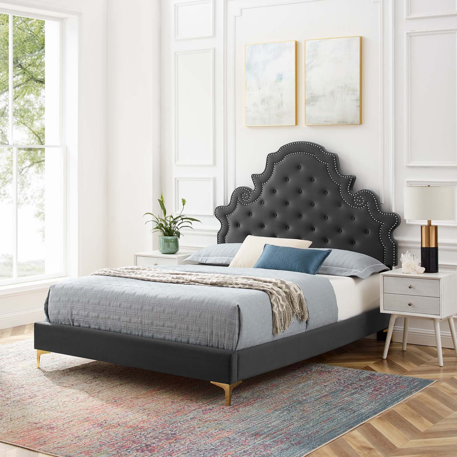 Modway Gwyneth Tufted Performance Velvet King Platform Bed - MOD-6760 | Beds | Modishstore - 1