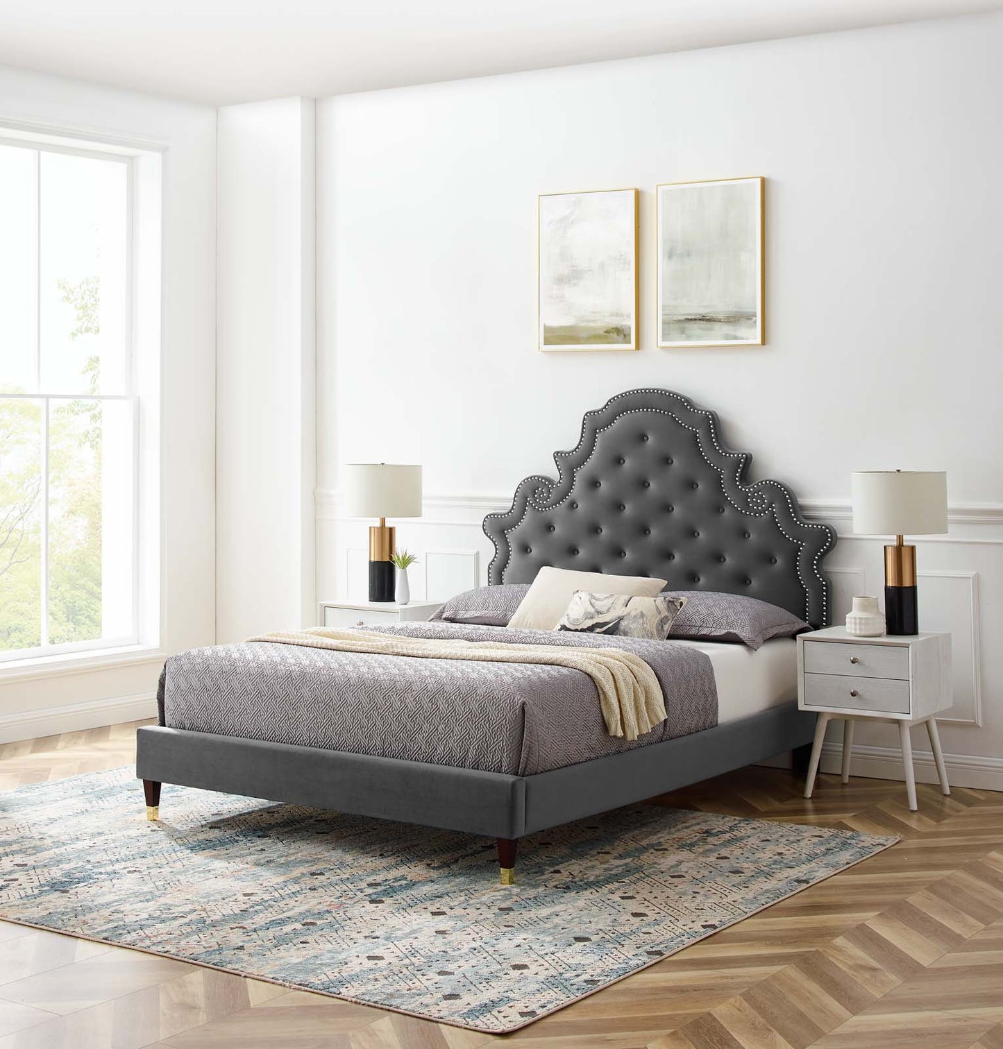 Modway Gwyneth Tufted Performance Velvet King Platform Bed - MOD-6761 | Beds | Modishstore - 1