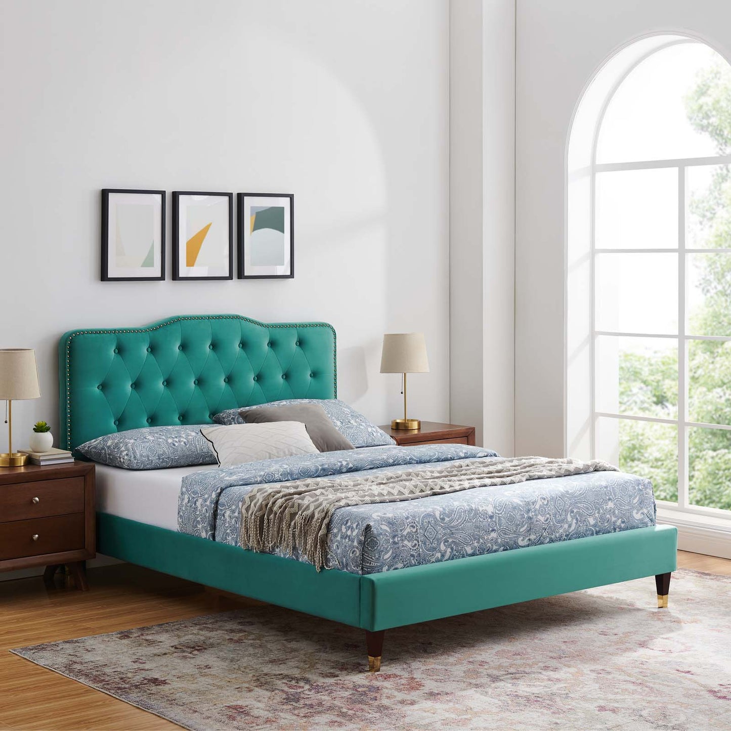 Amber Performance Velvet Queen Platform Bed By Modway - MOD-6776 | Beds | Modishstore - 91