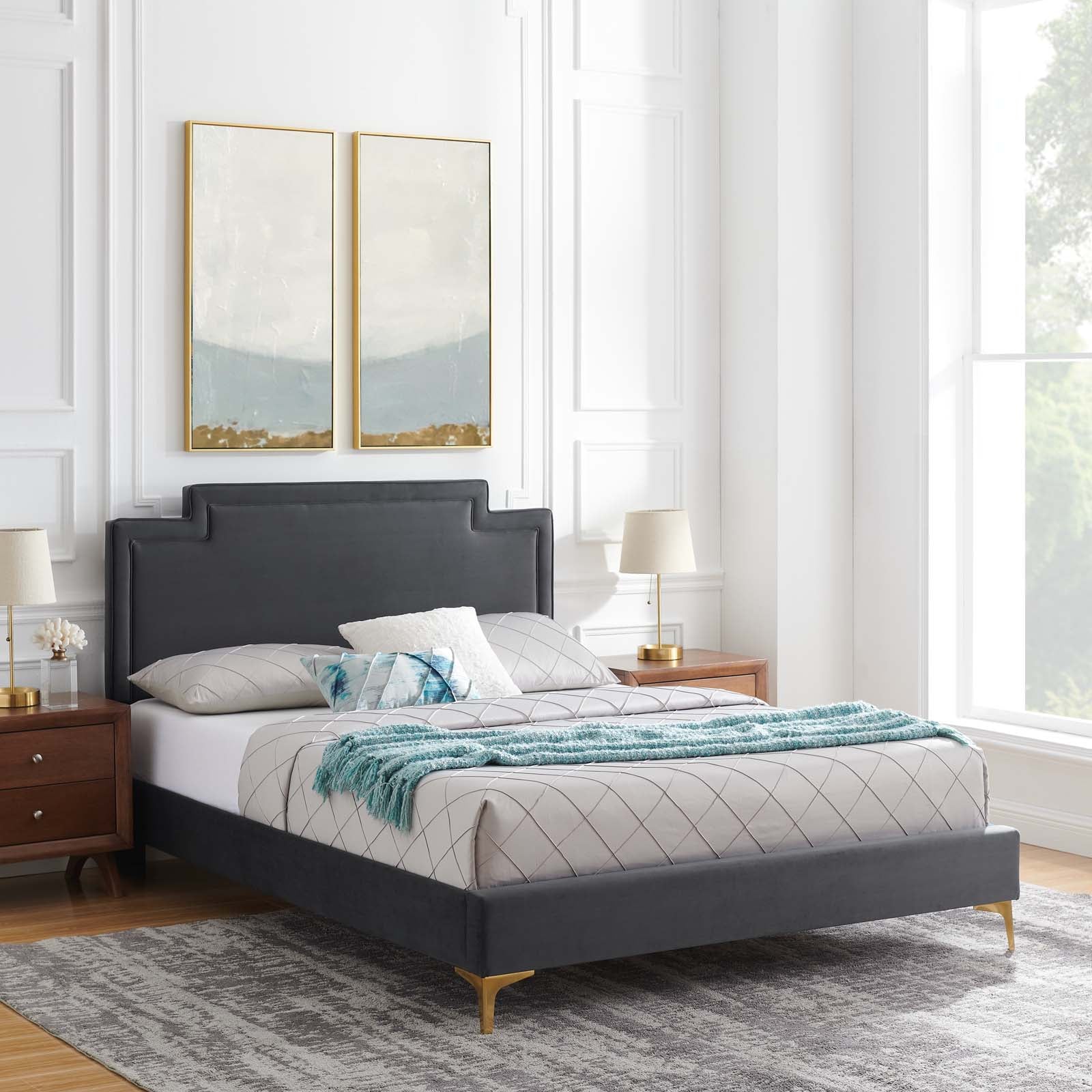 Liva Performance Velvet Queen Bed By Modway - MOD-6821 | Beds | Modishstore - 1