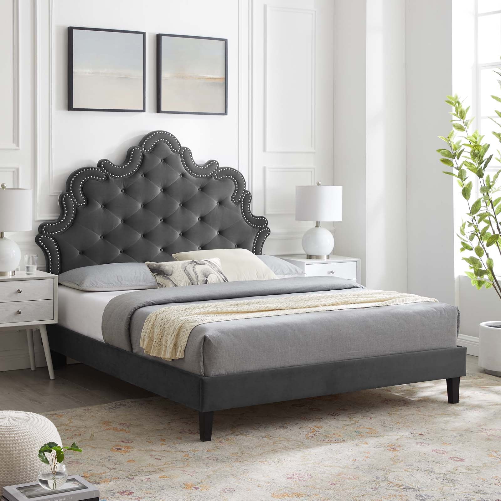 Sasha Button-Tufted Performance Velvet Queen Bed By Modway - MOD-6827 | Beds | Modishstore