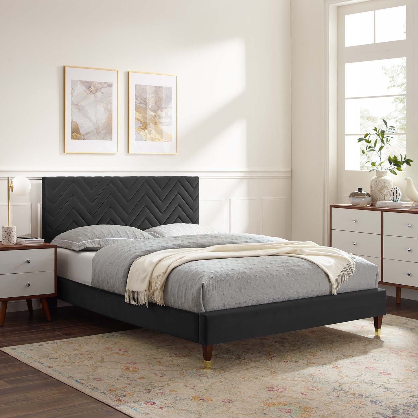 Leah Chevron Tufted Performance Velvet Queen Platform Bed By Modway - MOD-6969 | Beds | Modishstore - 1