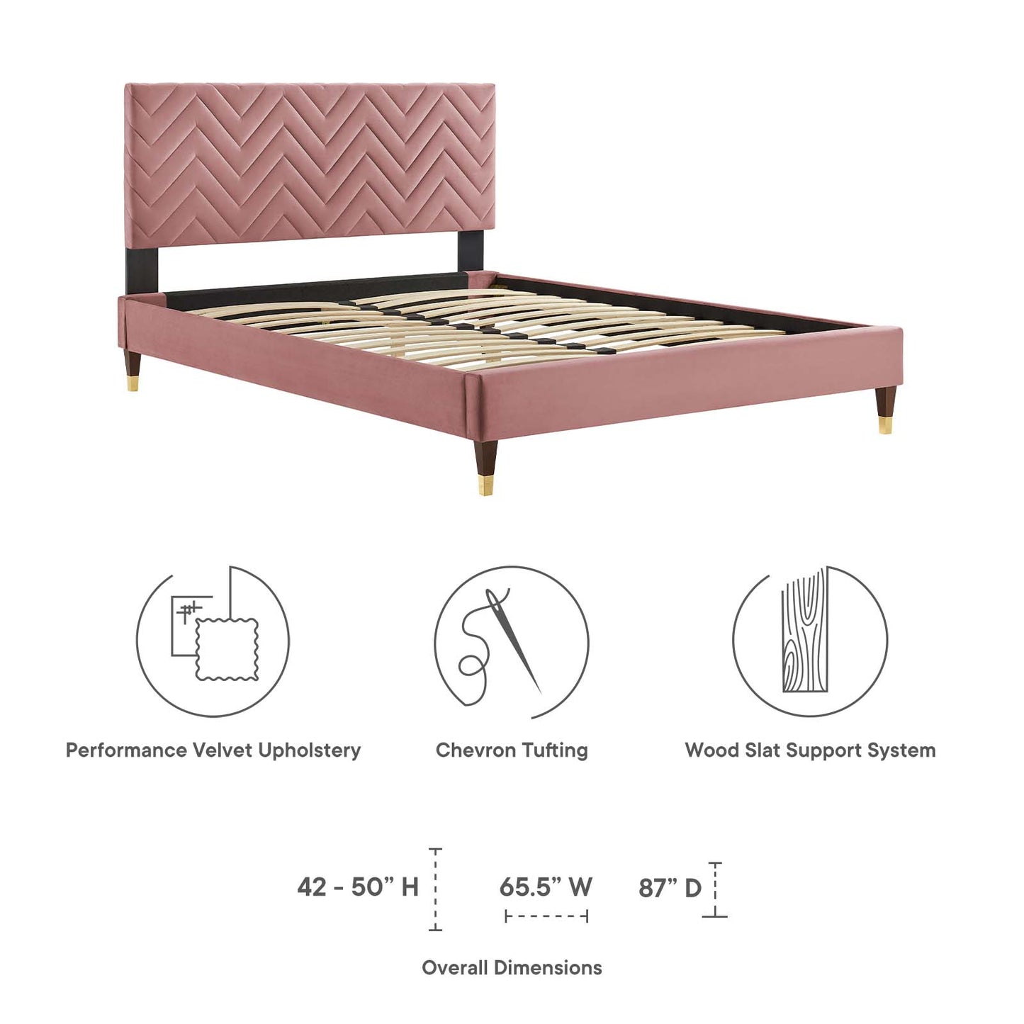 Leah Chevron Tufted Performance Velvet Queen Platform Bed By Modway - MOD-6969 | Beds | Modishstore - 14