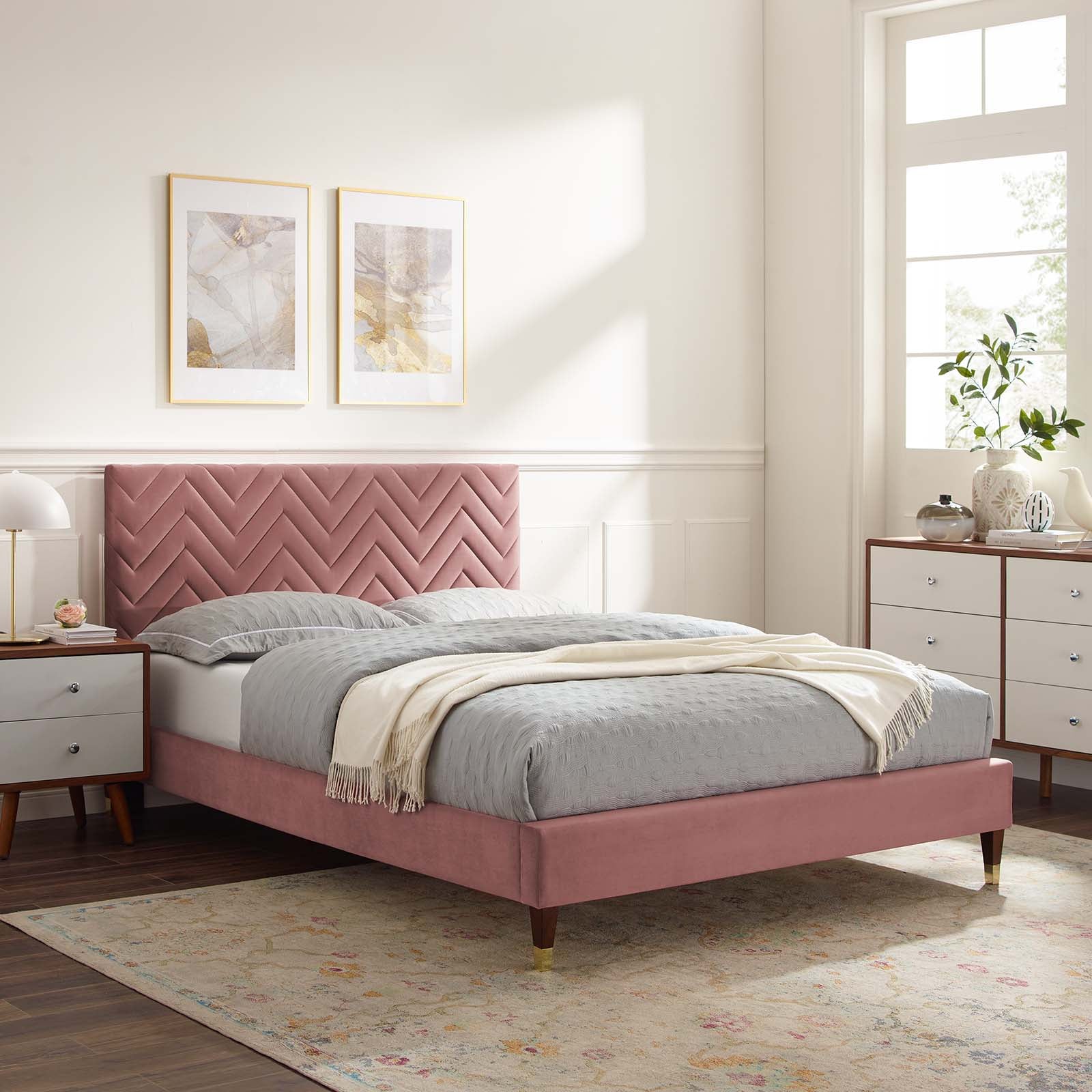 Leah Chevron Tufted Performance Velvet Queen Platform Bed By Modway - MOD-6969 | Beds | Modishstore - 16