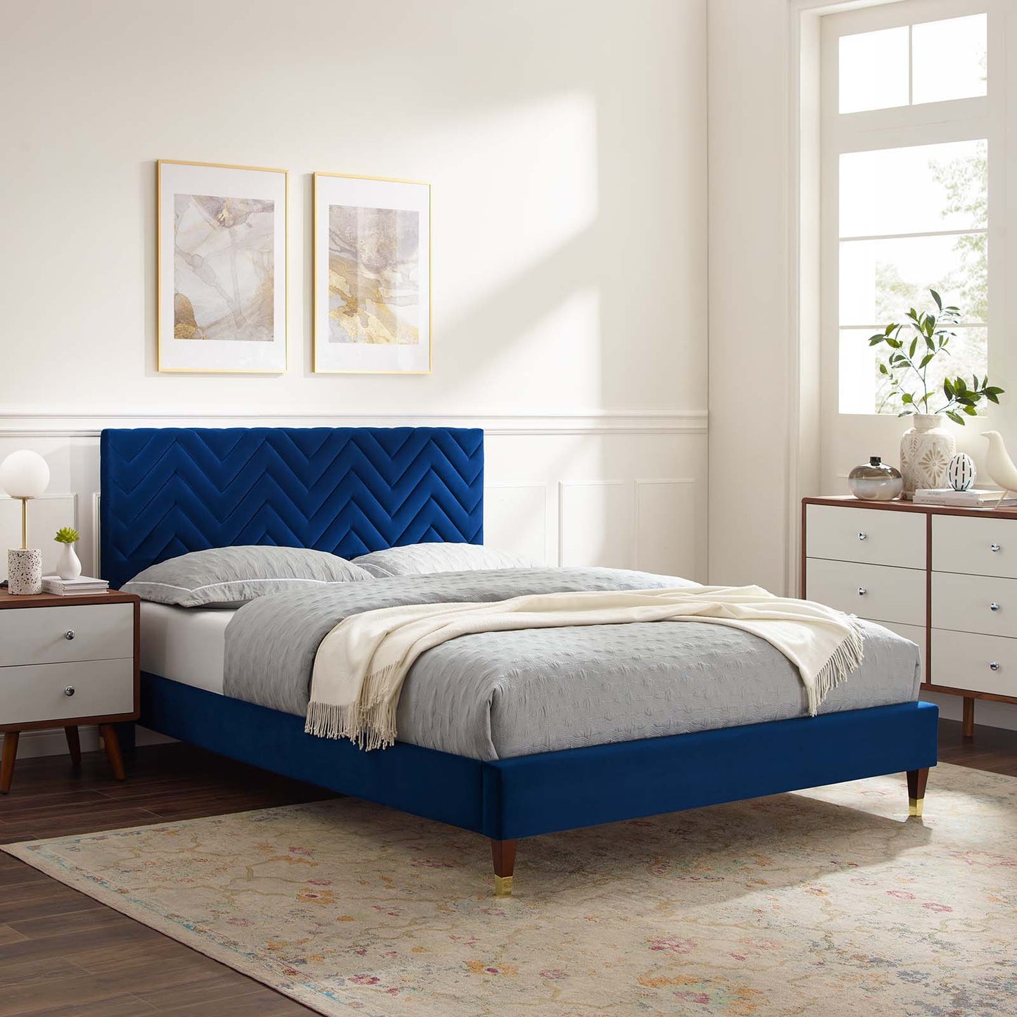 Leah Chevron Tufted Performance Velvet Queen Platform Bed By Modway - MOD-6969 | Beds | Modishstore - 24