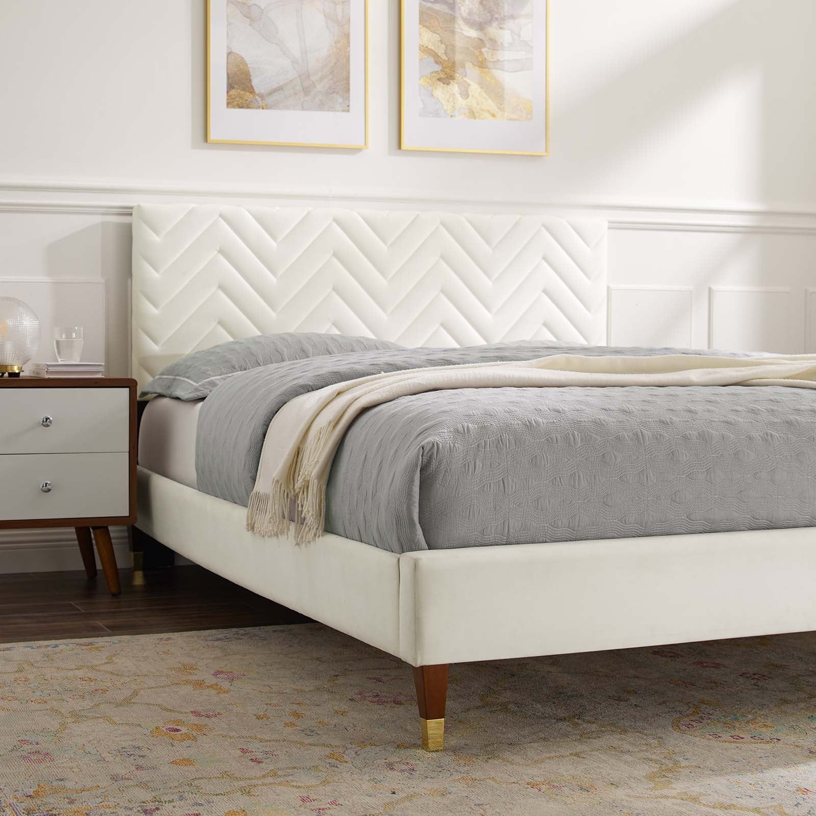 Leah Chevron Tufted Performance Velvet Queen Platform Bed By Modway - MOD-6969 | Beds | Modishstore - 31