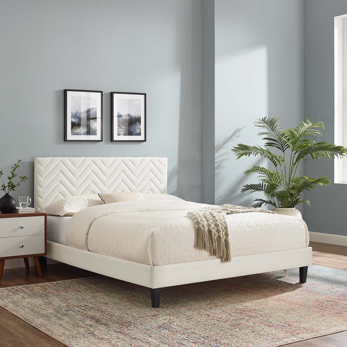 Leah Chevron Tufted Performance Velvet Queen Platform Bed By Modway - MOD-6973 | Beds | Modishstore - 32