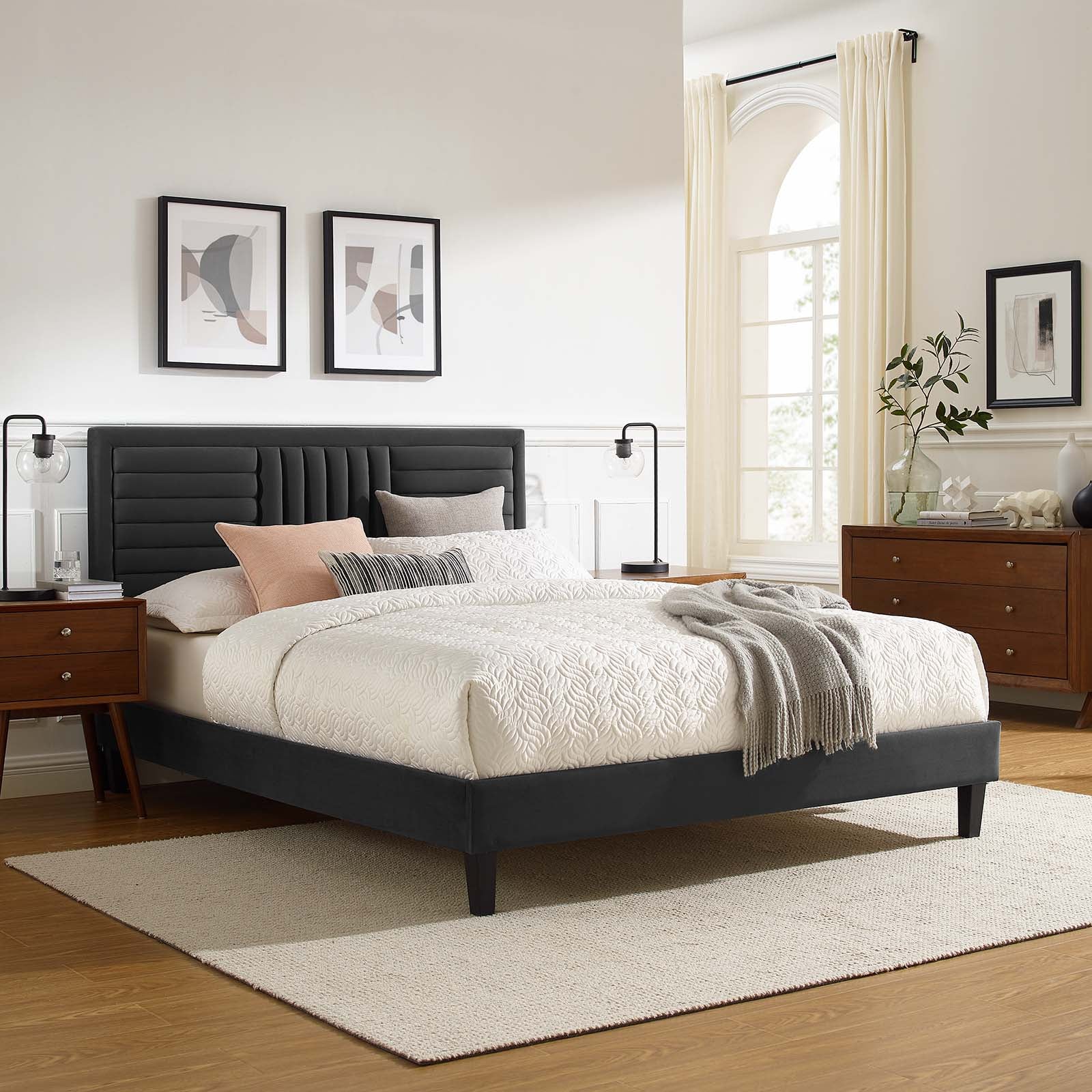 Sofia Channel Tufted Performance Velvet Queen Platform Bed By Modway - MOD-6975 | Beds | Modishstore - 1