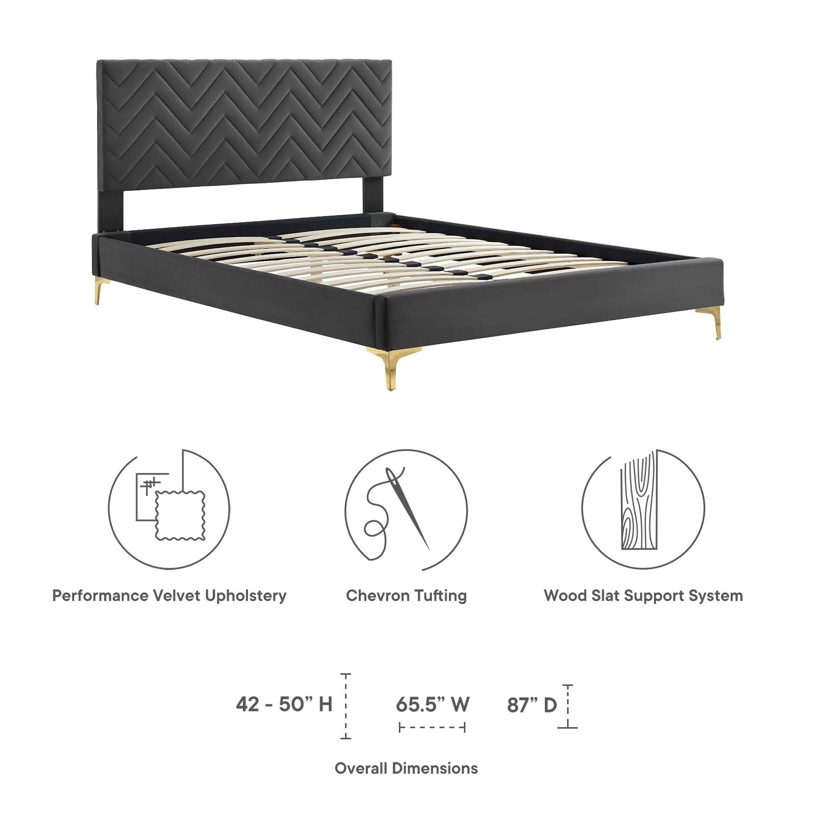 Leah Chevron Tufted Performance Velvet Queen Platform Bed By Modway - MOD-6977 | Beds | Modishstore - 7