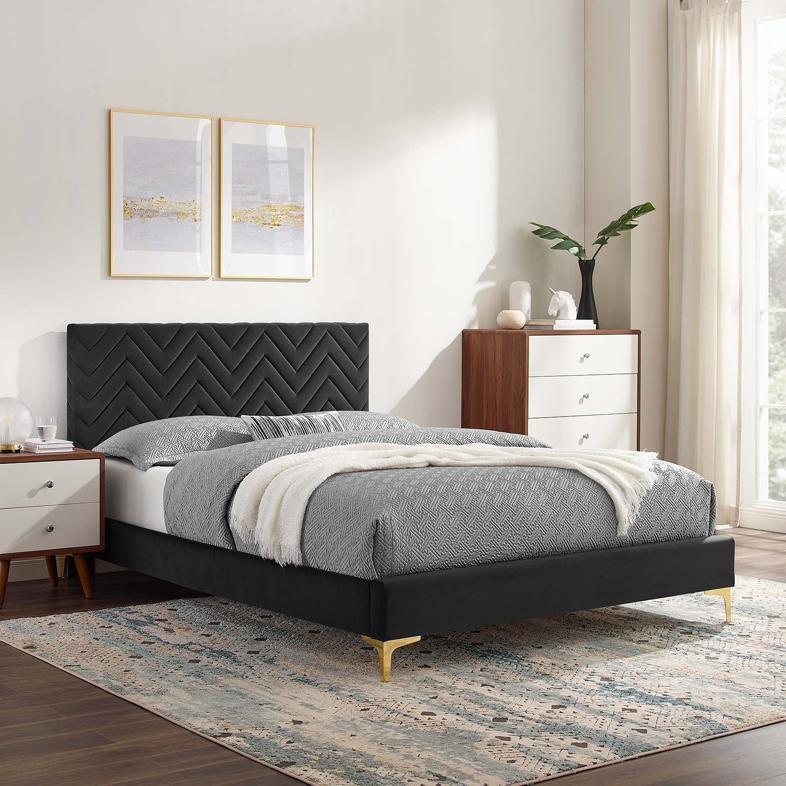 Leah Chevron Tufted Performance Velvet Queen Platform Bed By Modway - MOD-6977 | Beds | Modishstore - 1